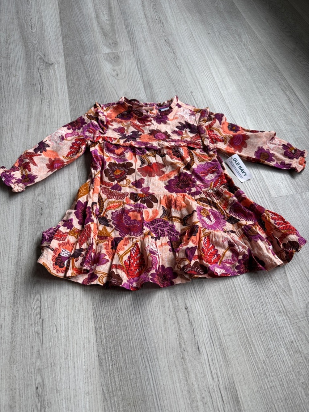 Old Navy Pink Floral Tiered Long Sleeve Dress